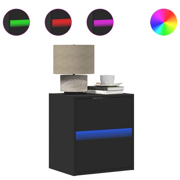 vidaXL Veggfest N&aacute;ttbor&eth; me&eth; LED Lj&oacute;sum Svart