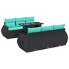 vidaXL 7 stykki gar&eth;s&oacute;fasett me&eth; p&uacute;&eth;um Black Poly Rattan Acacia