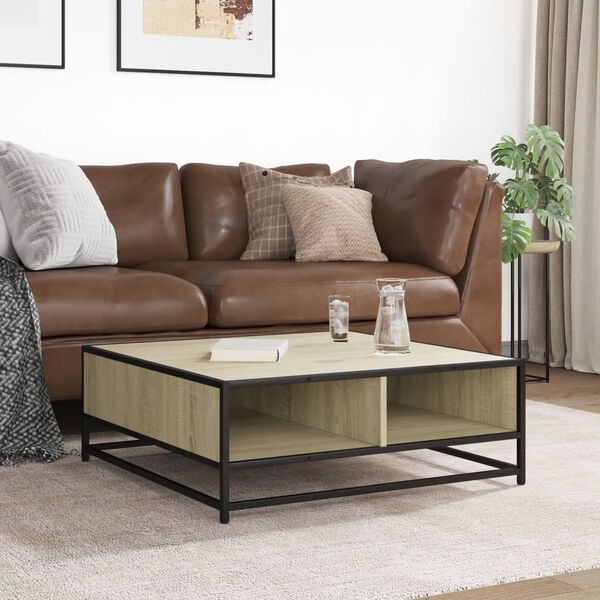 vidaXL Sófaborð Sonoma Eik 80x80x30 cm Hannaður viður og málmur