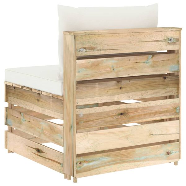 vidaXL Miðjusófaeining með Sessum Grænn Gagnvarinn Viður