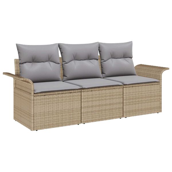 vidaXL S&oacute;fasett me&eth; p&uacute;&eth;i 3 pcs Beige og Gr&aacute;tt p&oacute;l&yacute;rattan