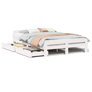 vidaXL R&uacute;mgrind &aacute;n D&yacute;nu Hv&iacute;t 160x200 cm Gegnheil Fura