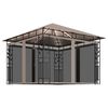 vidaXL Gazebo me&eth; mosk&iacute;t&oacute;neti og LED strengjalj&oacute;sum 3x3x2,73 m M&oacute;gr&aacute;tt
