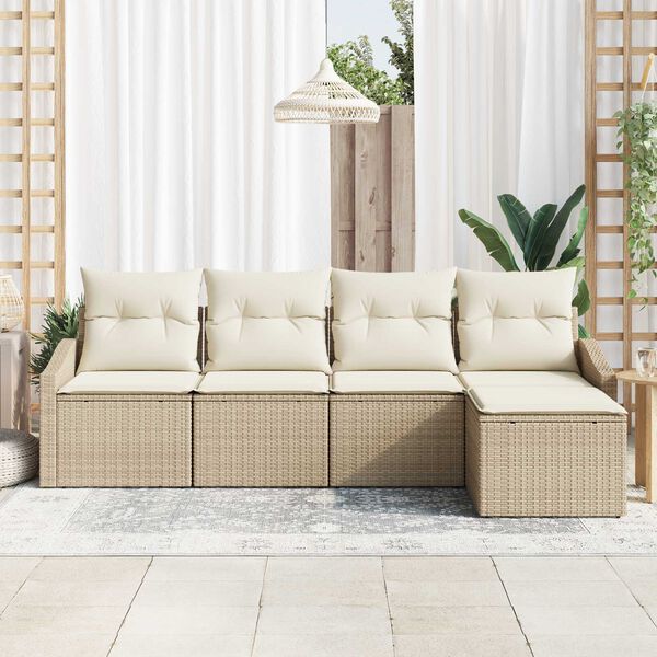 vidaXL S&oacute;fasett me&eth; p&uacute;&eth;i me&eth; geymslu 5 pcs Beige og krem p&oacute;l&yacute;rattan