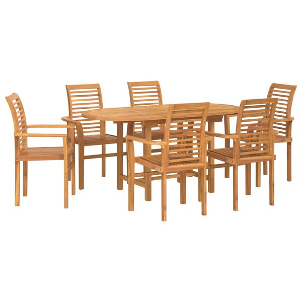 vidaXL Gar&eth;ur bor&eth;sett 7 pcs Br&uacute;nn Solid teak vi&eth;ur