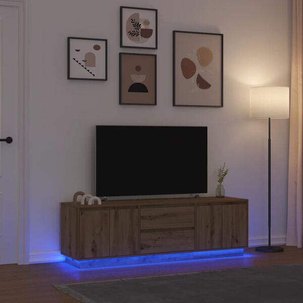 vidaXL sj&oacute;nvarpssk&aacute;pur me&eth; LED lj&oacute;sum &THORN;rosku&eth; eik 160,5x41x50 cm
