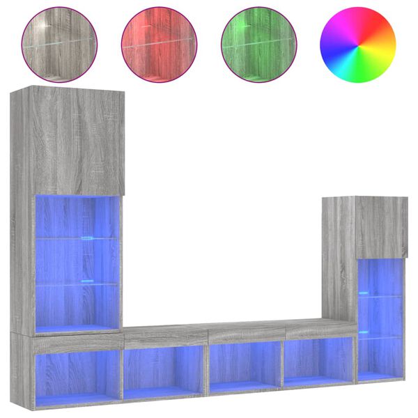 vidaXL 4 Parta Veggsj&oacute;nvarpseiningar m/ LED Gr&aacute;ar Samsettur Vi&eth;ur