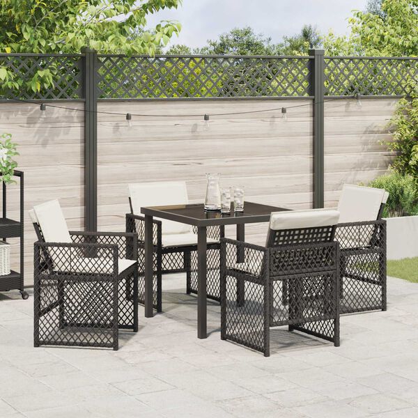 vidaXL Gar&eth;ur bor&eth;sett 5 pcs Svartur p&oacute;l&yacute;rattan