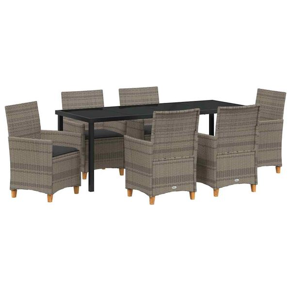 vidaXL Gar&eth;ur bor&eth;sett 7 pcs Gr&aacute;r p&oacute;l&yacute;rattan