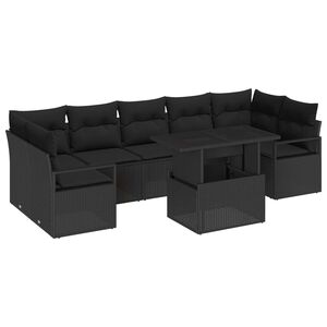 vidaXL Gar&eth;s&oacute;fa sett me&eth; geymslu 8 pcs Svartur Poly rattan