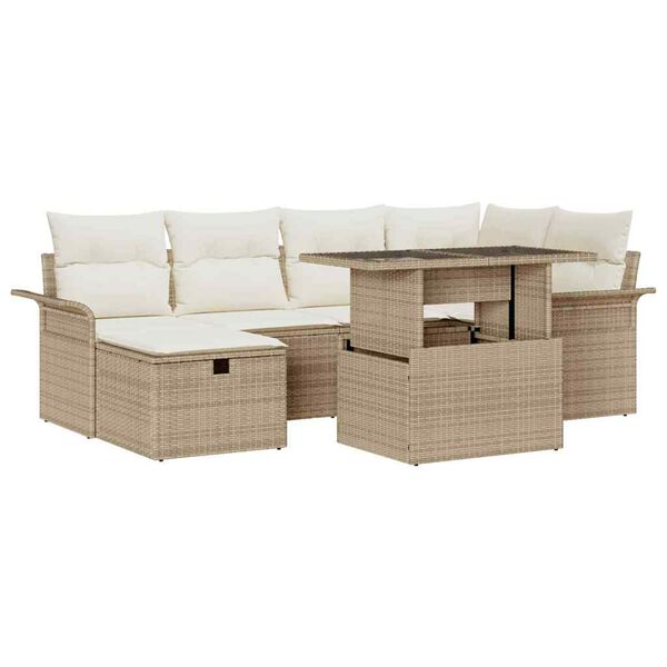 vidaXL Gar&eth;s&oacute;fa sett me&eth; p&uacute;&eth;i 7 pcs Drapplita&eth;ur Poly rattan