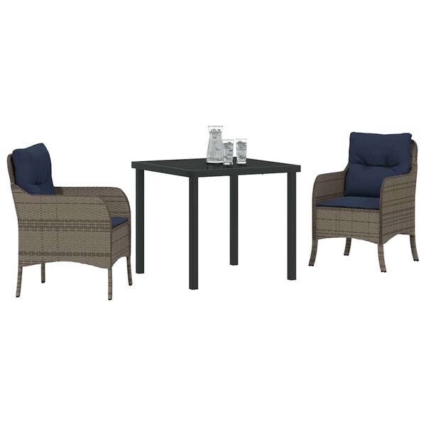 vidaXL Gar&eth;ur bor&eth;sett me&eth; p&uacute;&eth;i 3 pcs Gr&aacute;r p&oacute;l&yacute;rattan