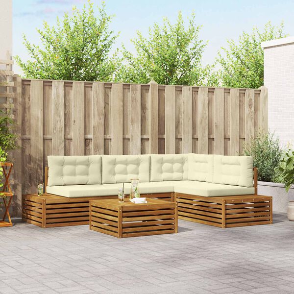 vidaXL &Uacute;ti s&oacute;fasett me&eth; p&uacute;&eth;i 5 Stykki N&aacute;tt&uacute;rulegt og Krem