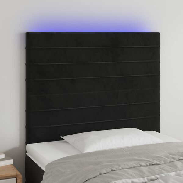 vidaXL LED h&ouml;fu&eth;gafl Svart 80x5x118/128 cm Flauel