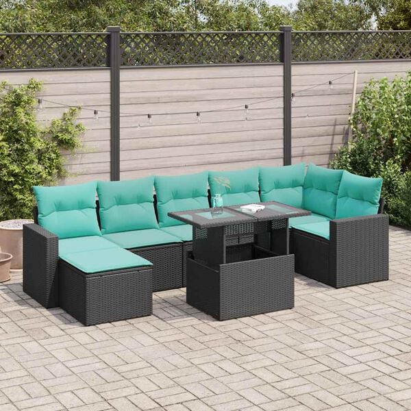 vidaXL 8 stykki gar&eth;s&oacute;fasett me&eth; p&uacute;&eth;um Black Poly Rattan Acacia