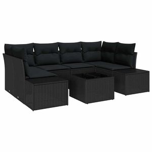 vidaXL Gar&eth;s&oacute;fa sett me&eth; p&uacute;&eth;i me&eth; geymslu 8 pcs Svartur p&oacute;l&yacute;rattan