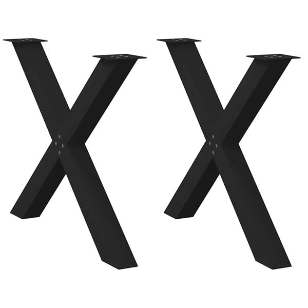 vidaXL borðstofuborðsfætur X-laga 2 stk svartir 90x(72-73) cm stál