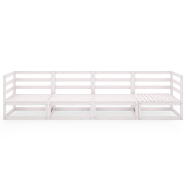 vidaXL 4 Sæta Garðsófi Hvít Gegnheill Furuviður