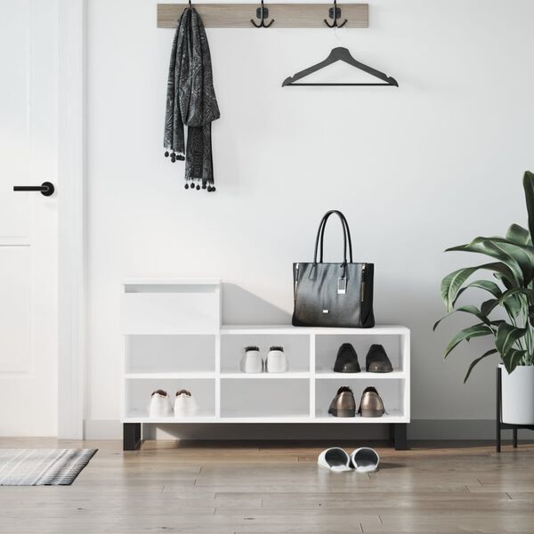 vidaXL Sk&oacute;sk&aacute;pur H&aacute;glans Hv&iacute;tur 102x36x60 cm Samsettur Vi&eth;ur