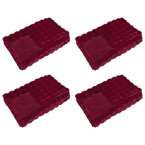 vidaXL Anti-Slip Faux Rabbit Fur Blanket Olite 4 pcs Bordeaux Rau&eth;ur