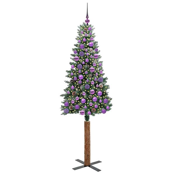 vidaXL Mjótt jólatré með 300 LED Grænn 180 cm PVC og solid furuvið
