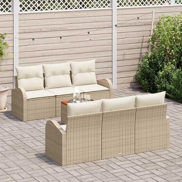 vidaXL Gar&eth;s&oacute;fa sett me&eth; geymslu 7 pcs Beige og krem p&oacute;l&yacute;rattan