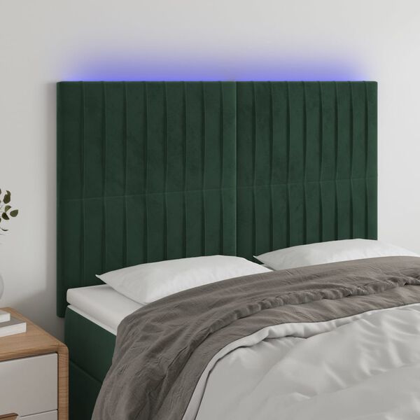 vidaXL LED h&ouml;fu&eth;gafl D&ouml;kkgr&aelig;nt 144x5x118/128 cm Flauel
