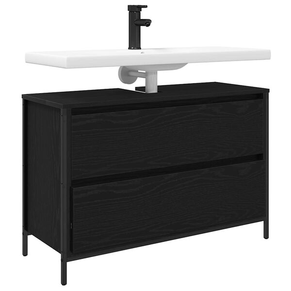 vidaXL Ba&eth;herbergissk&aacute;pur me&eth; Sk&uacute;ffum Svartur Eik 90x34,5x60 cm