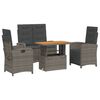 vidaXL 4 Parta Gar&eth;bor&eth;stofusett me&eth; Sessum Gr&aacute;tt P&oacute;l&yacute;rattan