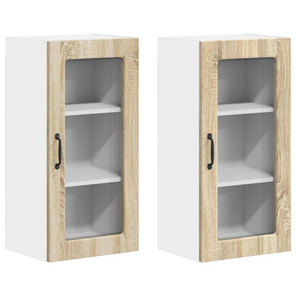 vidaXL Eldh&uacute;s sk&aacute;pur 2 pcs Sonoma Eik 40 x 31 x 80 cm Samsettur vi&eth;ur