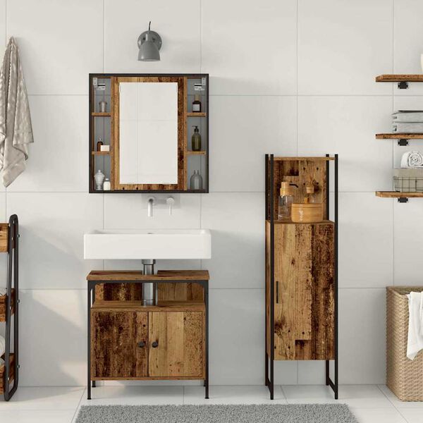 vidaXL Ba&eth;herbergismublasett me&eth; hillu 3 pcs Br&uacute;nn Samsettur vi&eth;ur