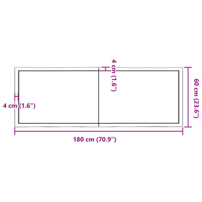 vidaXL Borðplata 180x60x(2-6) cm Ómeðhöndlaður Viður Náttúrul. Brúnir