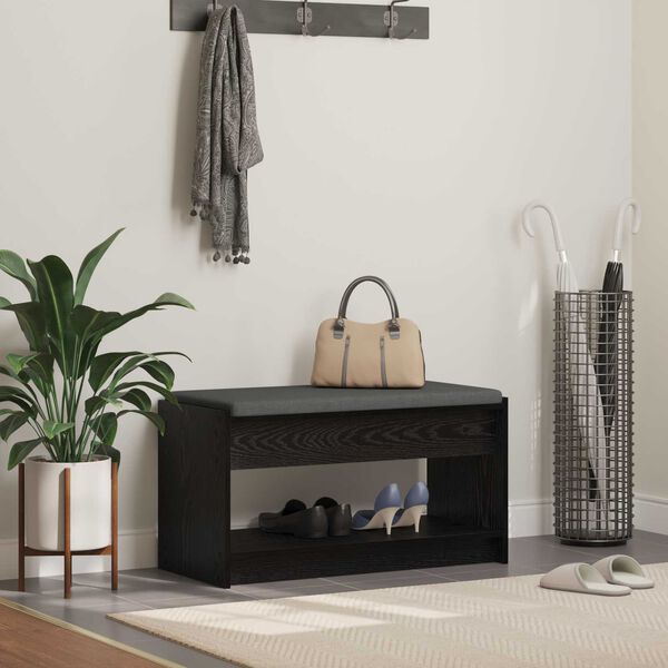 vidaXL Hallarbekk Svart Eik 83 x 38 x 45 cm Virkur tr&eacute; og d&uacute;kur