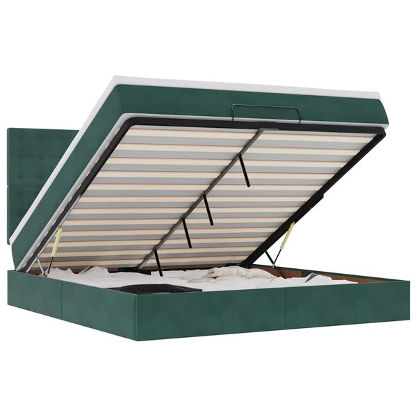 vidaXL Ottoman R&uacute;mgrind me&eth; d&yacute;num D&ouml;kkgr&aelig;n 160x200cm Flauel