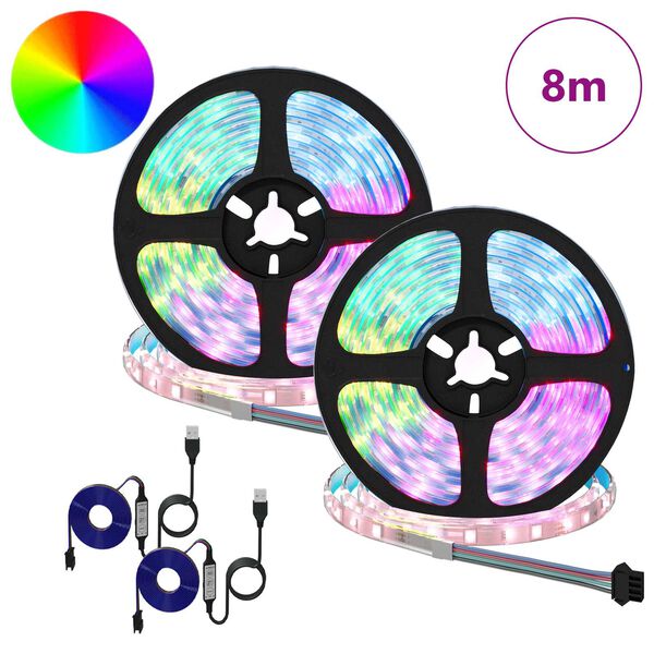 vidaXL LED strimill 2 pcs Svartur og gegnheill 4000 mm Kopar og plast