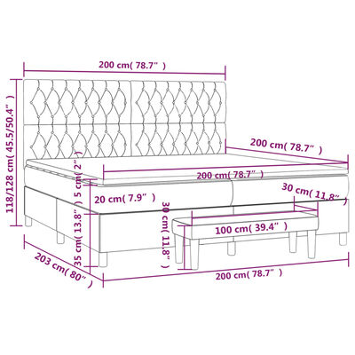 vidaXL Hólfað Springrúm með Dýnu Bleikur 200x200 cm Flauel