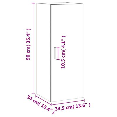 vidaXL Vegghengdur Skápur Steypugrár 34,5x34x90 cm