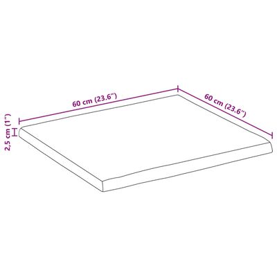 vidaXL Borðplata 60x60x2,5 cm Náttúrulegar Brúnir Gegnheill Mangóviður