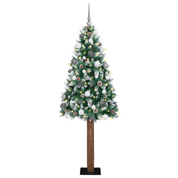 vidaXL Mj&oacute;tt j&oacute;latr&eacute; me&eth; 300 LED Gr&aelig;nn 210 cm PVC og solid furuvi&eth;