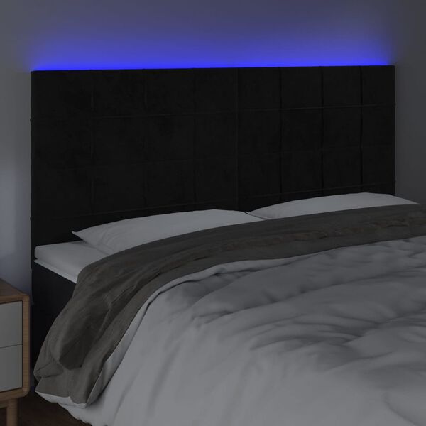 vidaXL LED h&ouml;fu&eth;gafl Svart 180x5x118/128 cm Flauel