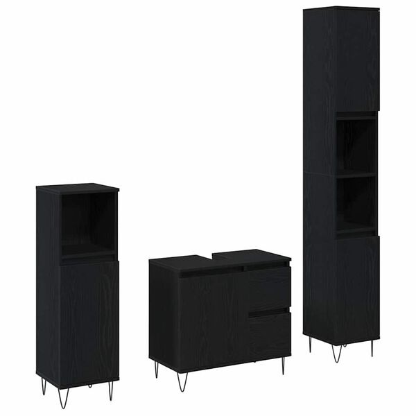 vidaXL Ba&eth;herbergismublasett 3 pcs Svartur Eik 30 x 30 x 190 cm