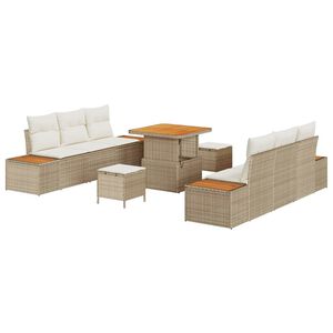 vidaXL Gar&eth;s&oacute;fa sett me&eth; p&uacute;&eth;i 9 pcs Drapplita&eth;ur Poly rattan