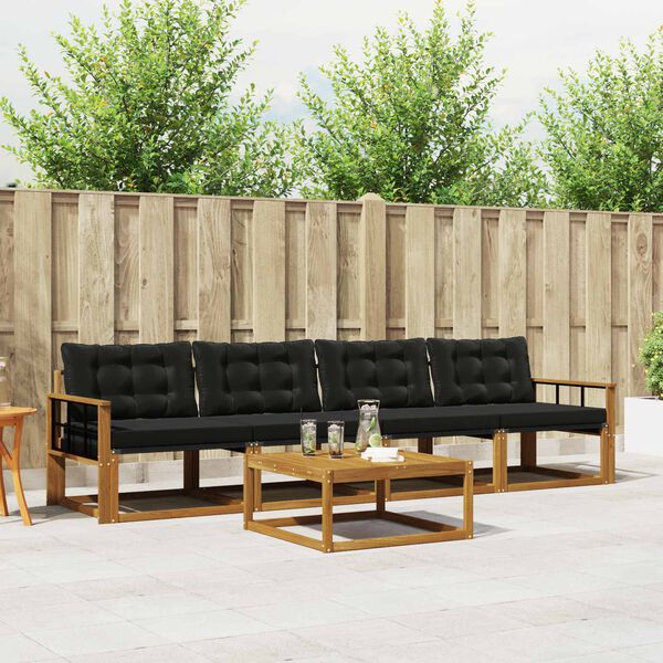 vidaXL &Uacute;ti s&oacute;fasett me&eth; p&uacute;&eth;i 5 pcs N&aacute;tt&uacute;rulegur og svartur