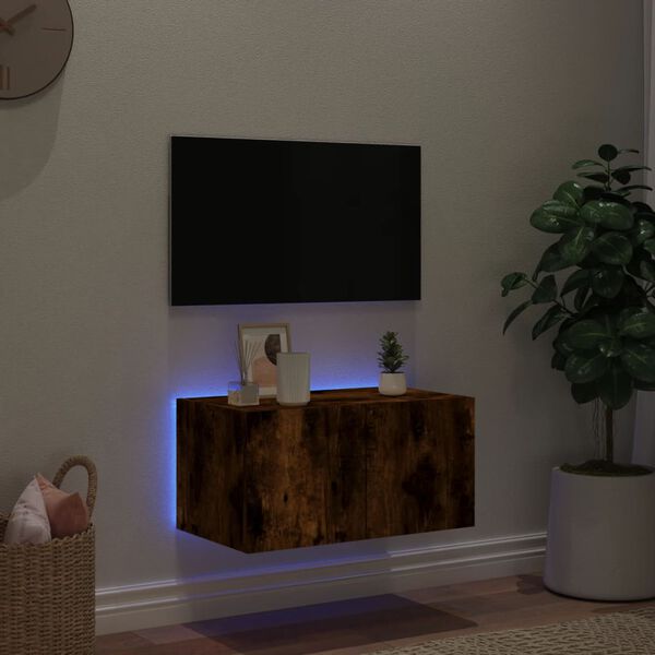 vidaXL Veggsj&oacute;nvarpssk&aacute;pur me&eth; LED lj&oacute;sum Reyklitu&eth; eik 60x35x31 cm