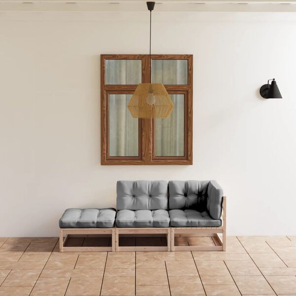 vidaXL 3 Hluta Garðsett með Sessum Gegnheil Fura