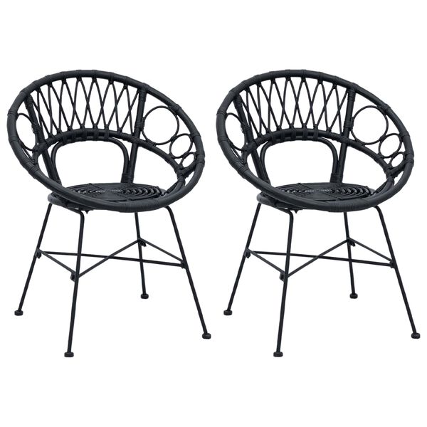 vidaXL Bor&eth;st&oacute;ll 2 pcs Svartur 49 x 51 x 81 cm Rattan og j&aacute;rn
