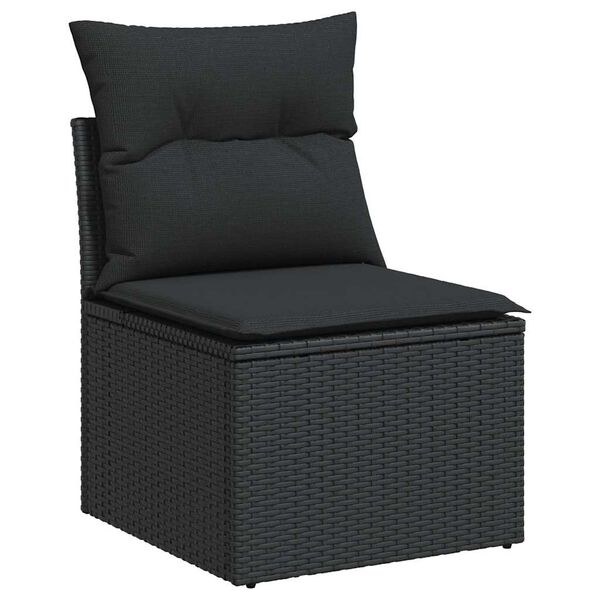 vidaXL 9 stykki gar&eth;s&oacute;fasett me&eth; p&uacute;&eth;um Black Poly Rattan Acacia
