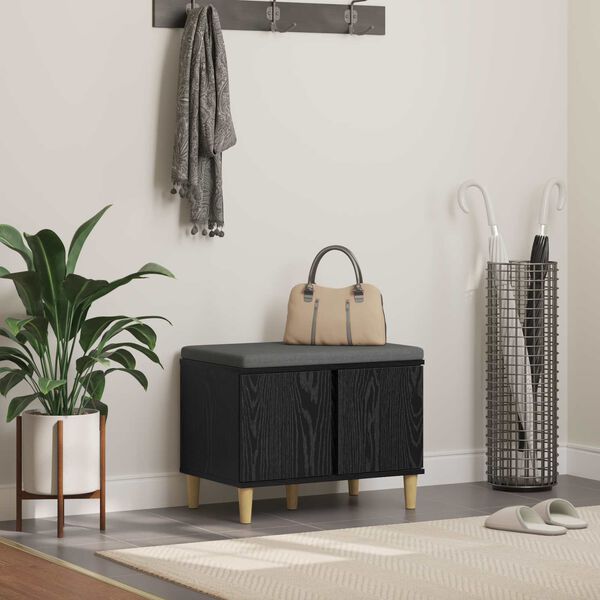 vidaXL Hallarbekk me&eth; p&uacute;&eth;i me&eth; geymslu Svartur Eik 60 x 38 x 46 cm