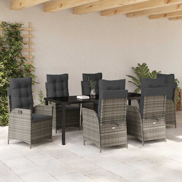 vidaXL Gar&eth;ur bor&eth;sett me&eth; p&uacute;&eth;i 7 pcs Gr&aacute;r p&oacute;l&yacute;rattan
