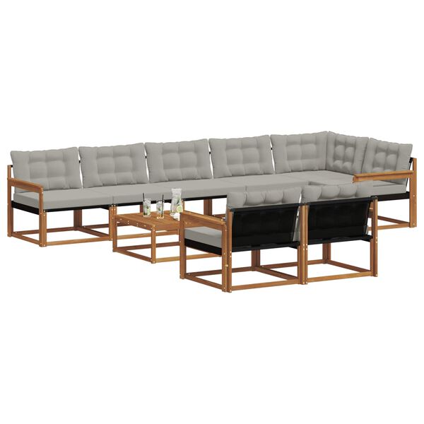 vidaXL &Uacute;ti s&oacute;fasett me&eth; p&uacute;&eth;i 9 pcs N&aacute;tt&uacute;rulegt og Lj&oacute;st Gr&aacute;tt